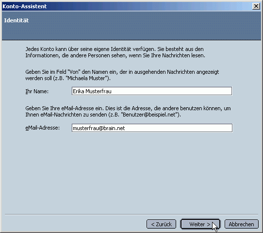 Eingabe pers&ouml;nlicher Daten