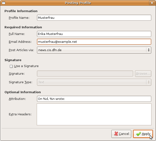 Profil ausf&uuml;llen