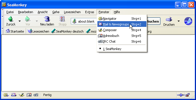 Men&uuml;: Fenster - Mail & Newsgroups