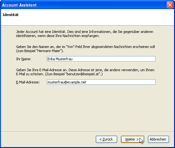 Account-Assistent: Identit&auml;t