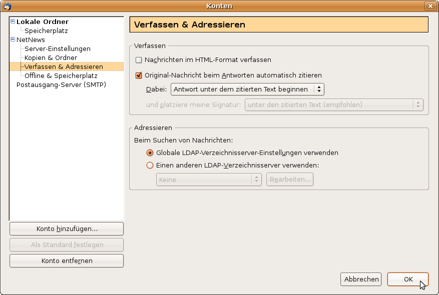 Konten&uuml;bersicht: Verfassen und Adressieren