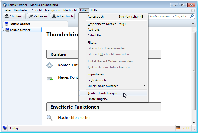 Men&uuml;: Extras - Konten