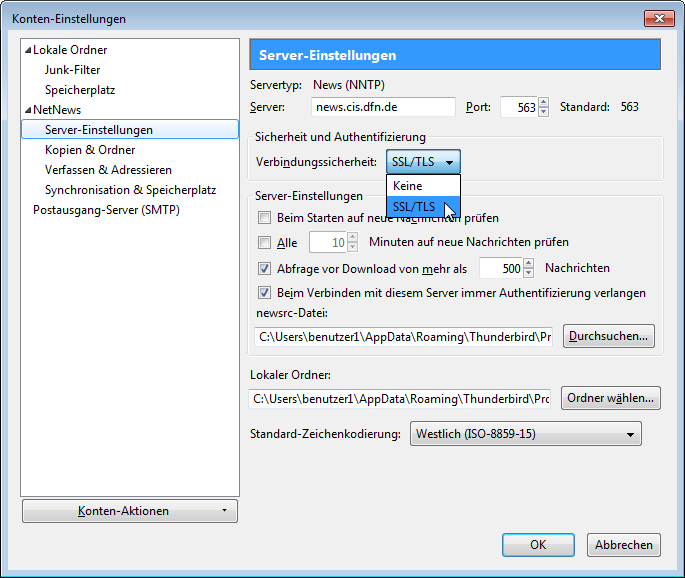 Konten&uuml;bersicht: Server-Einstellungen