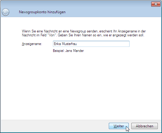 Assistent: Eingabe des vollst&auml;ndigen Namens