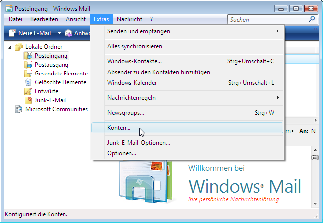 Men&uuml;: Extras - Konten