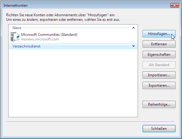 Extras / Konten - Hinzuf&uuml;gen